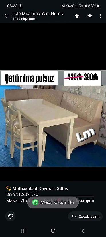 metbex divanlari: 💫 *Mətbəx dəsti* Qiymət : *390₼* Divan:1.20x1.70 — 6