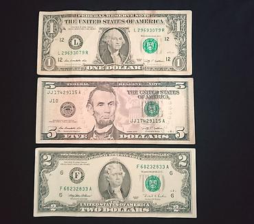 ABŞ dolları banknotları dəsti - Növlər: 1$, 2$ və 5$ banknotları - Üz