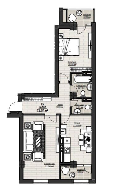 Магазины: 2 комнаты, 72 м², 4 этаж, ПСО (под самоотделку)