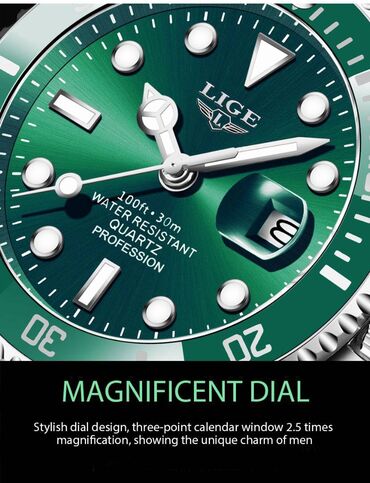 Ručni satovi: Muški zeleni LIGE quartz lux sat u kutiji. Potpuno nov muški quartz