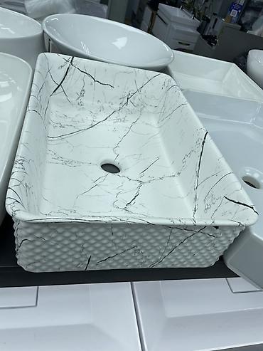 раковина в ванную со столешницей: Раковина для ванной, Особенности: Мраморные прожилки, Материал: Керамика — 1