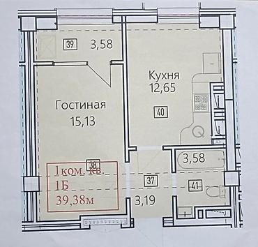 15: 1 комната, 40 м², Асанбай мкр Элитка, 12 этаж, ПСО (под самоотделку) — 1