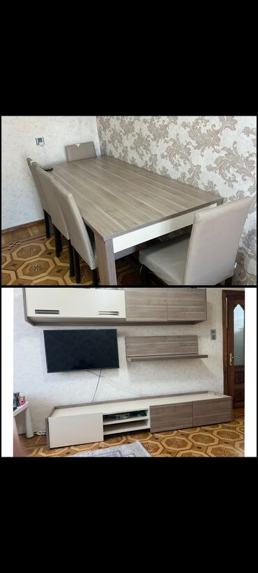 стеклянный обеденный стол: *ZB* *MASA DƏSTI+TV STEND* Qiymət *300 AZN* ünvan. Əhmədli. Vatcapda