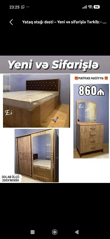 Yataq otağı dəsti – Yeni və sifarişlə Tərkib: - Çarpayı (yumşaq lalafo.az -da Yataq otağı dəsti – Yeni və sifarişlə Tərkib: - Çarpayı (yumşaq