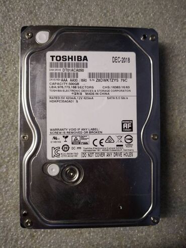 Жесткие диски, переносные винчестеры: Накопитель, Б/у, Toshiba, HDD, 512 ГБ, 3.5", Для ПК