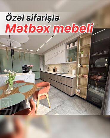 стильная прихожая мебель: Özəl sifarişlə mətbəx mebeli - Müasir dizayn: düz xətli fasadlar