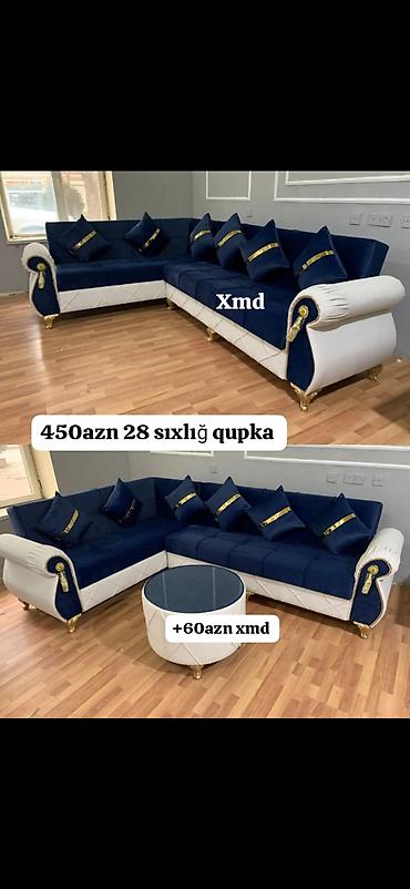 bağ divanı: Künc divan dəsti – klassik və zərif dizayn • Rəng: tünd mavi və ağ — 1