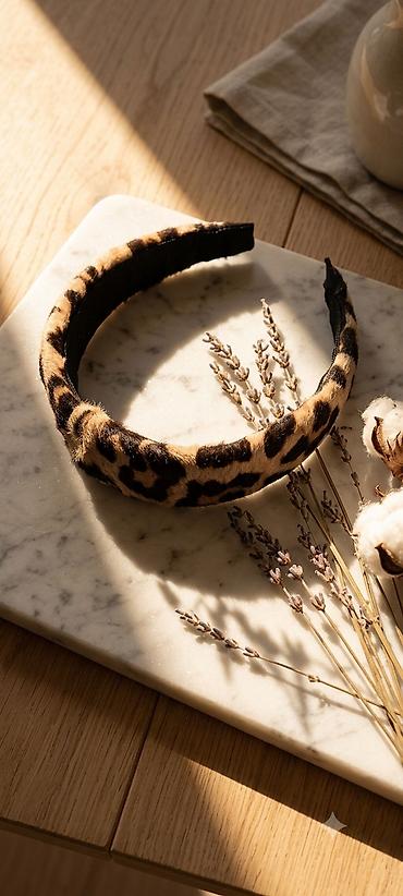 Qadın saç aksesuarları seti - Leopard naxışlı qalın saç çənbəri