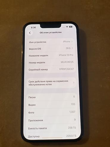 Apple iPhone: IPhone 13 Pro, 256 ГБ Характеристики и детали с устройства: - Модель — 3