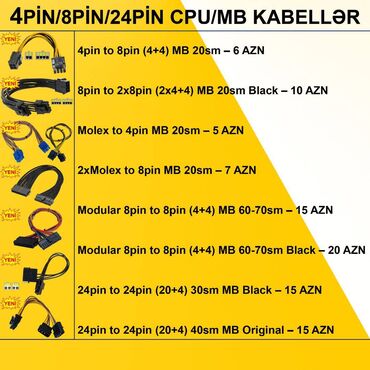 Səsgücləndiricilər, qulaqlıqlar və mikrofonlar: Kabellər "4/8/24pin CPU/MB Original" ⭐4pin to 8pin (4+4) MB 20sm – 6