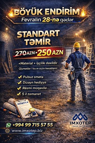 Təmir işləri: "STANDART" TƏMİR PAKETİ 1 m² 250 AZN GÖRÜLƏN İŞLƏR​: ▪️Divarlar — 1