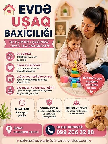 tap az iş elanları daye: Evdə uşaq baxıcılığı xidməti Öz evimdə uşağınıza qayğı ilə baxıram — 1
