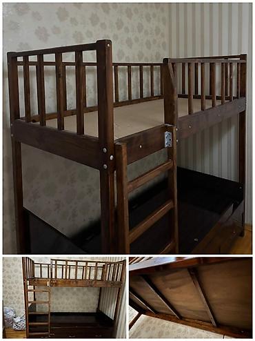 Taxta iki mərtəbəli çarpayı - Material: bərk ağac karkas, laklı tünd