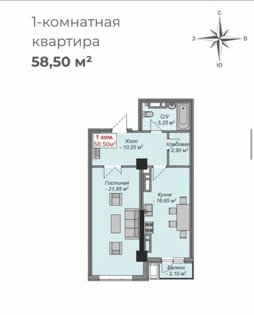продаю 1 квартиру беловодск: 1 бөлмө, 58 кв. м, Элитка, 14 кабат, ПСО (өзү оңдоп түзөтүп бүтүү үчүн)
