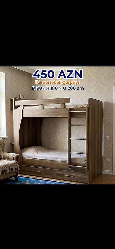 uşaq çarpayısı 2 mərtəbə: İkimərtəbəli çarpayı – 450 AZN Ölçülər: D 90 × H 180 × U 200 sm - — 1