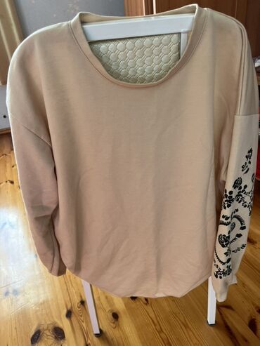 женские кофты трансформеры: Bej rəngli qadın svitşot - Model: oversize kəsimli, yuvarlaq yaxalı -