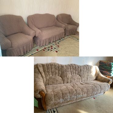 раскладной диван диван кресло: Диван-кровать, цвет - Коричневый, Б/у