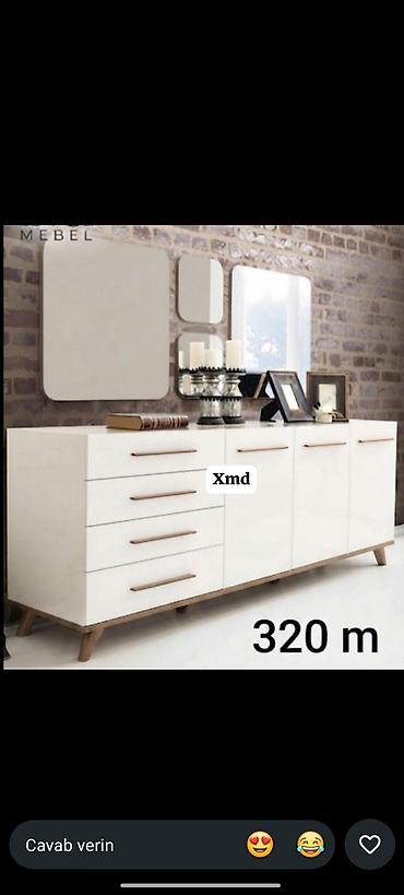 guzgulu kamotlar: Ağ rəngli, modern dizaynlı konsol/komod. - Material: parlaq ağ korpus — 1