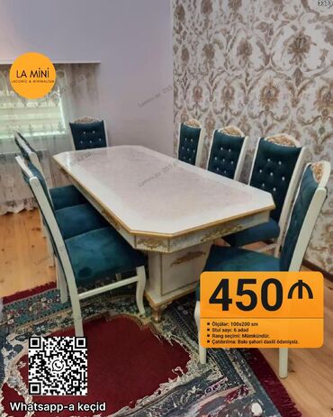 писменный стол: Qonaq otağı üçün, Açılmayan, Dördbucaq masa, 6 stul