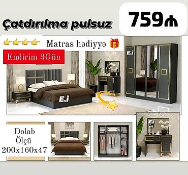 setqa kravat: Yataq otağı dəsti – modern dizayn, qızılı detallarla Qiymət: 759₼ — 1