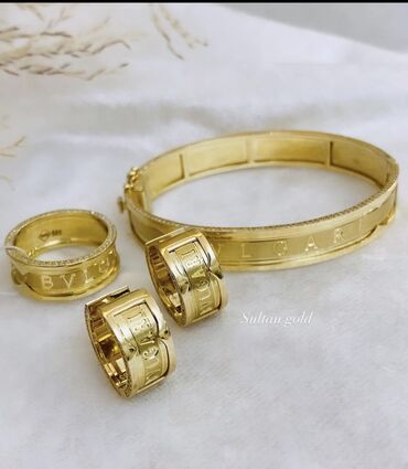 Браслеты: Роскошная bvlgari Italy gold🔥 Желтое золото 585 проба Браслет+кольцо