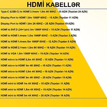 Digər kompüter aksesuarları: HDMİ Kabellər ⭐Type-C (USB-C) to HDMİ 2.0vers 1,8m 4K 60HZ – 30 AZN — 2