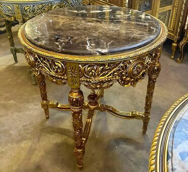 lavabo sa ormaricem dimenzije: Veliki barokni sto u pozlati sa mermernom pločom Prečnik 84cm Visina