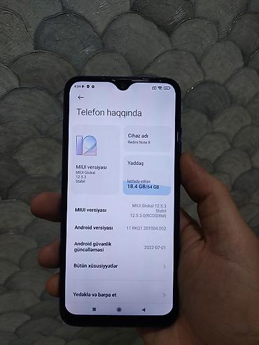 Redmi: Redmi Note 8, 64 GB, rəng - Mavi, Barmaq izi — 9