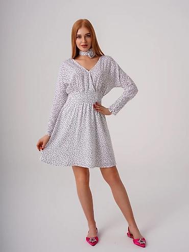 Повседневные платья: Ликвидация остатков. Платье в горошек с шарфом-цветок - Цвет и белый — 6