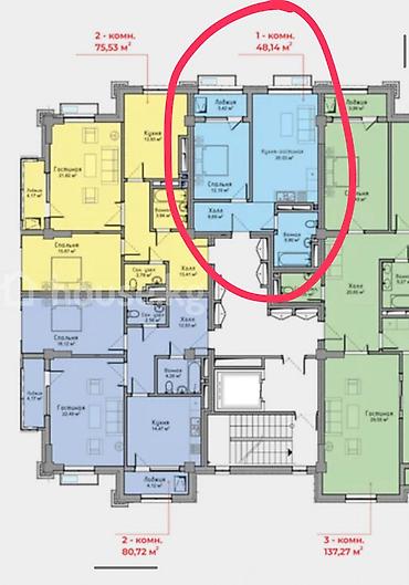 елисей: 1 комната, 48 м², Элитка, 5 этаж, ПСО (под самоотделку) — 2