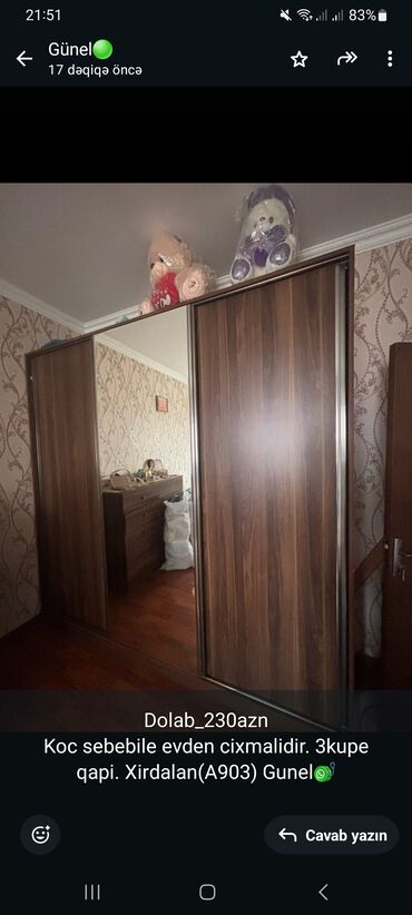 ev qaplar: Dolab_230azn Koc sebebile evden cixmalidir. 3kupe qapi. Xirdalan(A903)