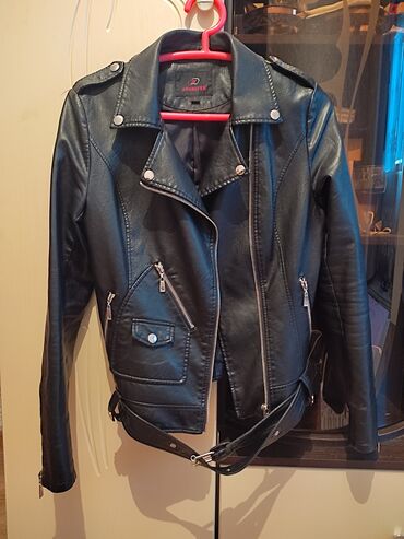 кожаные куртки женские: Кожаная куртка, Эко кожа, Укороченная модель, 2XL (EU 44)