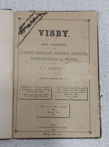 Digər kitablar və jurnallar: Qədimi kitab, 1892-ci il nəşri olan kitab satılır. Visby. Korta — 1