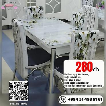 susə stollar: Mətbəx üçün, Yeni, Açılan, Dördbucaq masa, 4 stul — 1