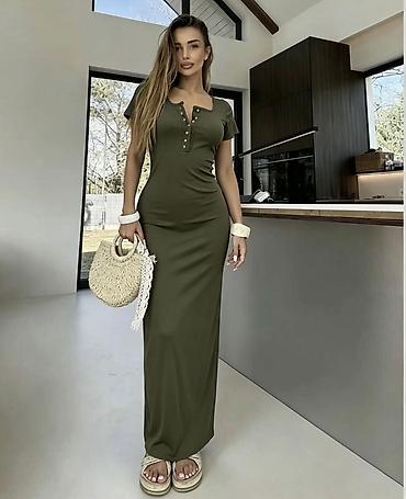 Personal Items: ✅Ženska maxi haljina sa kratkim rukavima i dekorativnim dugmadima — 3