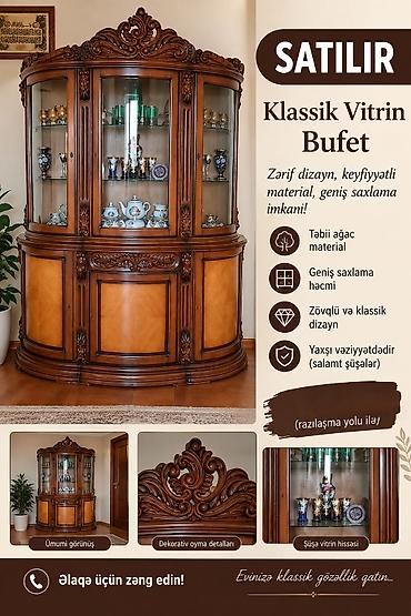 Шкафы: Yəmirə görə satılır təcili evdən çıxmalıdır. Klassik vitrin bufet - — 1