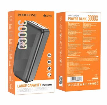 зарядка для акумулятора: BOROFONE BJ27B Pindar, портативный аккумулятор 30000mAh, USB-C +