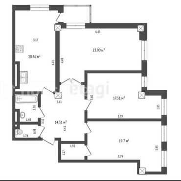 продается 3 комнатная квартира политех: 3 комнаты, 105 м², Элитка, 9 этаж, ПСО (под самоотделку)