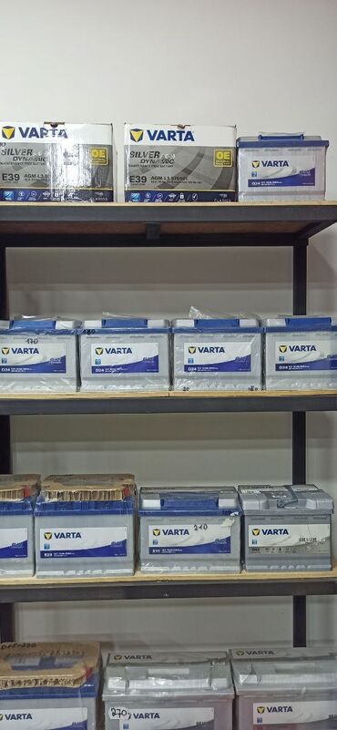 Akkumulyatorlar: Varta, Energy və Enrun markalı müxtəlif ölçülü və güclü avtomobil