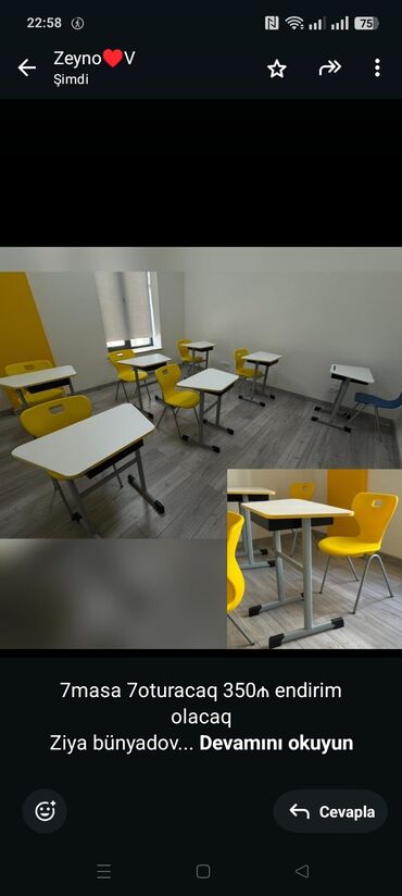 столы для конференций: 7masa 7oturacaq 350₼ endirim olacaq
Ziya bünyadov

79hb zeyno♥️