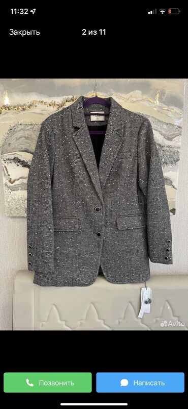 чёрный пиджак: Пиджак, Классическая модель, Твид, Корея, 3XL (EU 46)