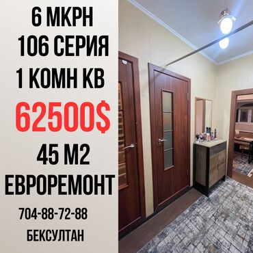 Продажа квартир: 1 комната, 45 м², 106 серия, 9 этаж, Евроремонт