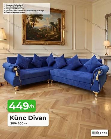 Divanlar: Künc divan – 280×200 sm Xüsusiyyətlər: - Mexanizm: açılan, bazalı — 1