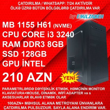 Masaüstü kompüterlər və iş stansiyaları: Masaüstü Kompüter "ATX 320-2 DDR3 1155 H61/Core i3 3240/8GB Ram/128GB