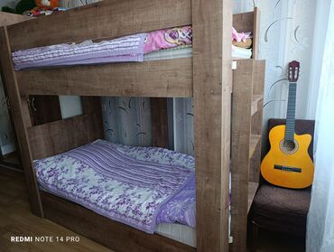 Для девочки и мальчика, Б/у, Кровать, С матрасом, Без выдвижных ящиков, Ламинат
