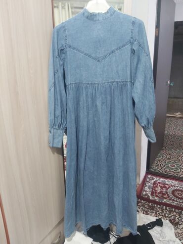голубое платье: Повседневное платье, Турция, Осень-весна, Длинная модель, Хлопок, S (EU 36)