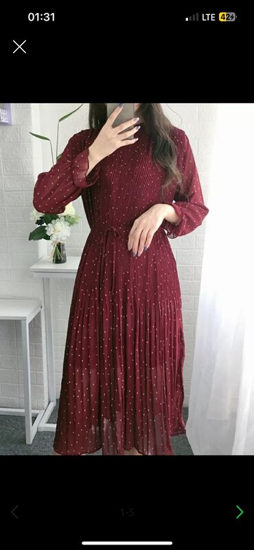 длинное бордовое платье: Повседневное платье, Made in KG, Осень-весна, Длинная модель