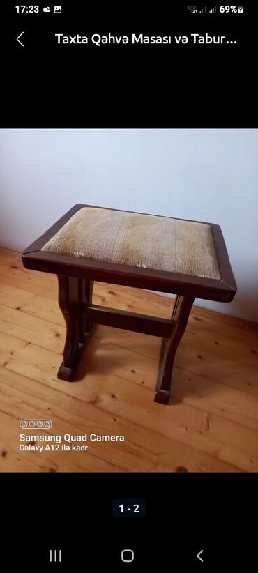 стол из массива дерева: Taxta qəhvə masası və taburet dəsti - Material: massiv ağac, tünd