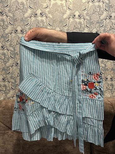 volanlı ətək: Standart ölçüdür Mavi-ağ zolaqlı qadın ətəyi - Model: Wrap — 1