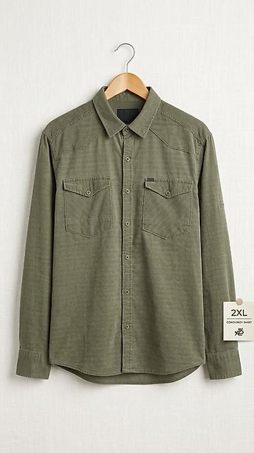 оверсайз одежды: Мужская рубашка из вельвета (corduroy), размер 2XL. - Цвет — 1
